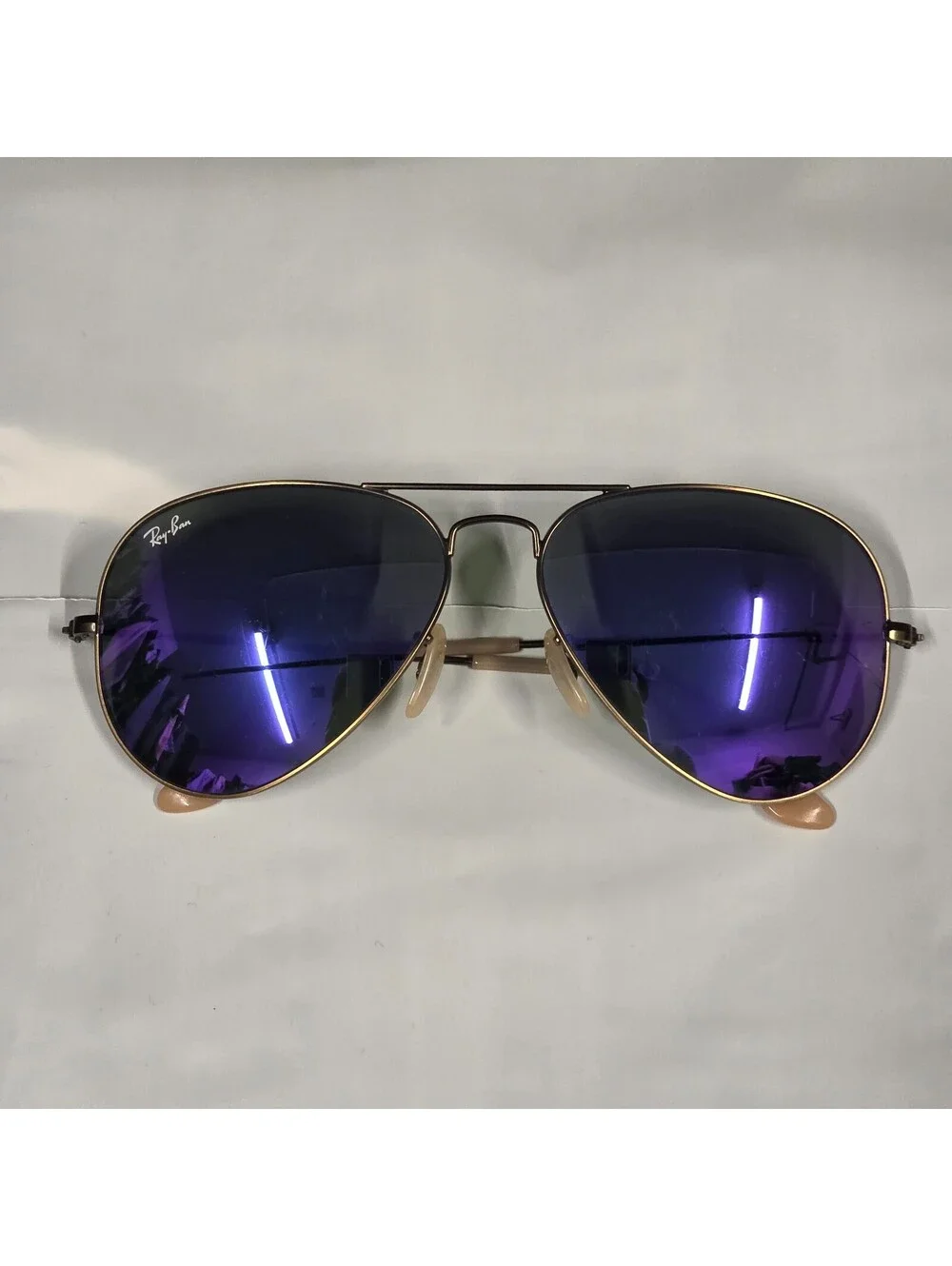 Aviator Flash Sunglasses Large Metal Rose Frame Blue Lenses RB3025